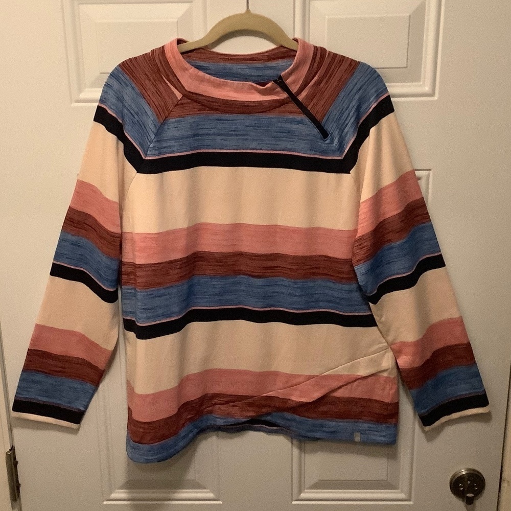 T by Talbots| XL Zip Mockneck Stripe Top Casual Work Travel Relaxed Multicolor
